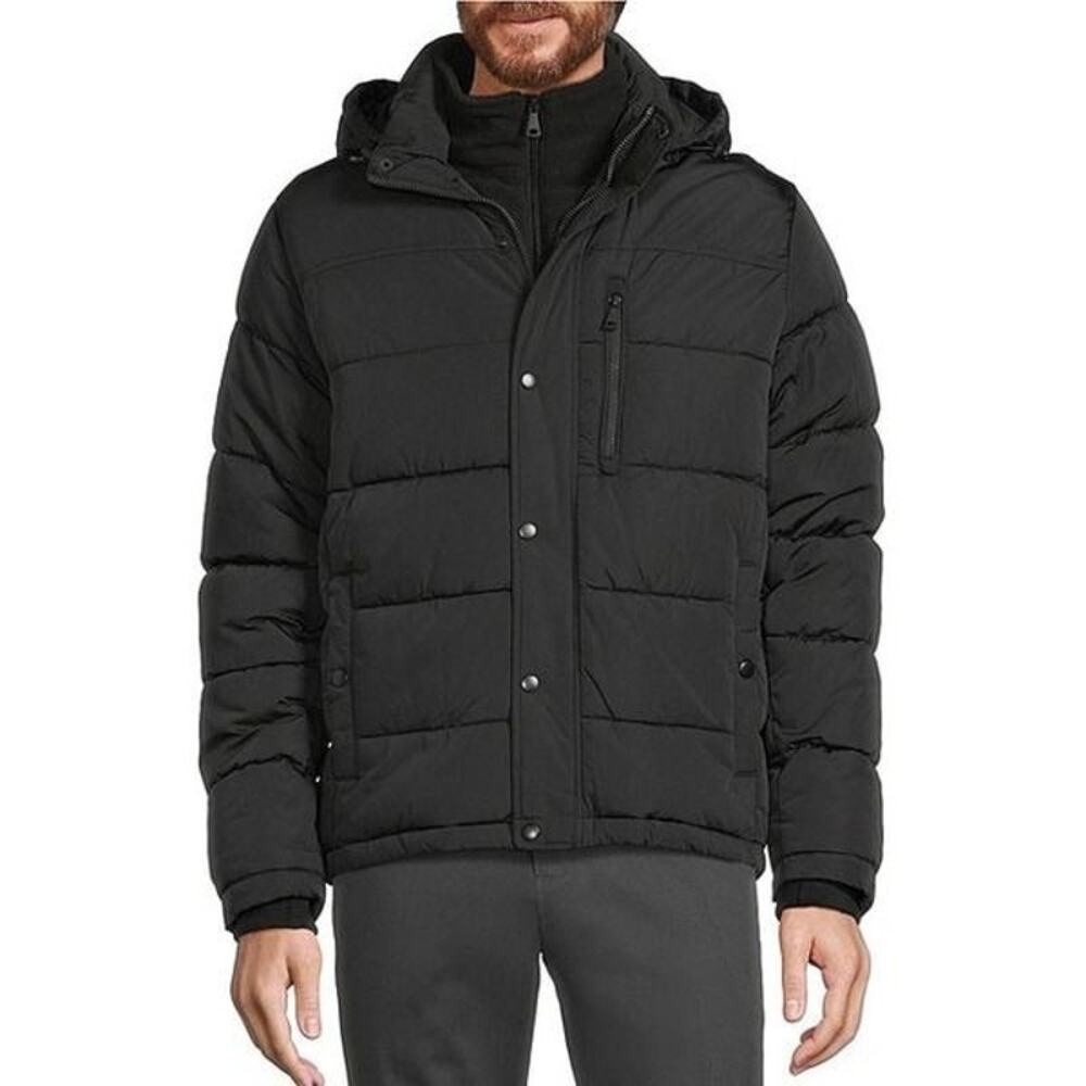 Roundtree & Yorke Men's XL Black Value Zip Up Hooded Puffer Jacket Coat HR9-21